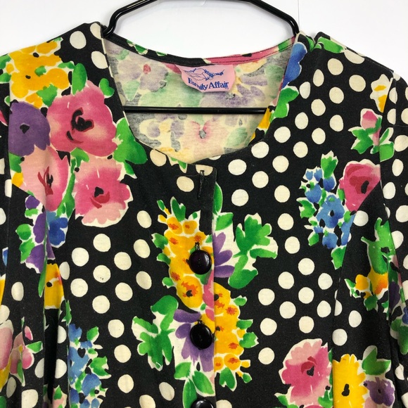 Vintage Polka Dot Floral Button Down Blouse Sz L - Picture 3 of 8